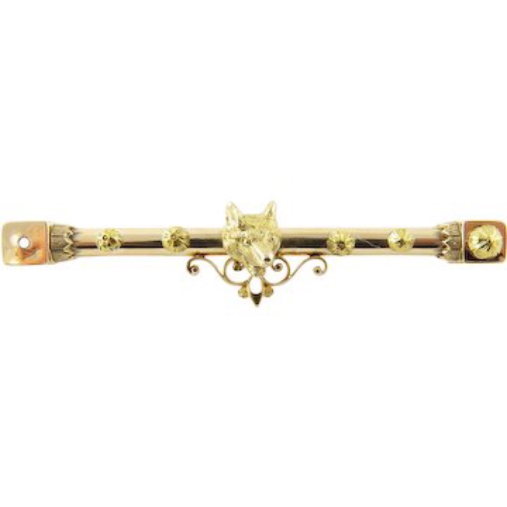 Antique Victorian 14 Karat Yellow Gold Fox Bar Pin #4198